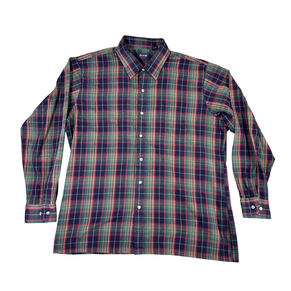 Arrow Sportswear Mens XL Plaid Button Down Shirt Blue Green Red Long Sleeve